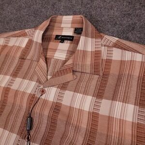 Montique Shirt Men M Brandy Plaid Camp Collar Short Sleeve Button Up NWT